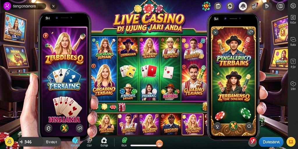 Screenshot gameplay Live Casino dengan dealer dan pemain aktif.