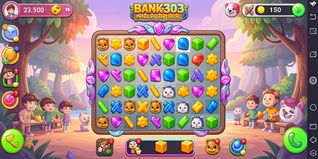 Tangkapan layar game BANK303 yang menampilkan strategi permainan Match-3.