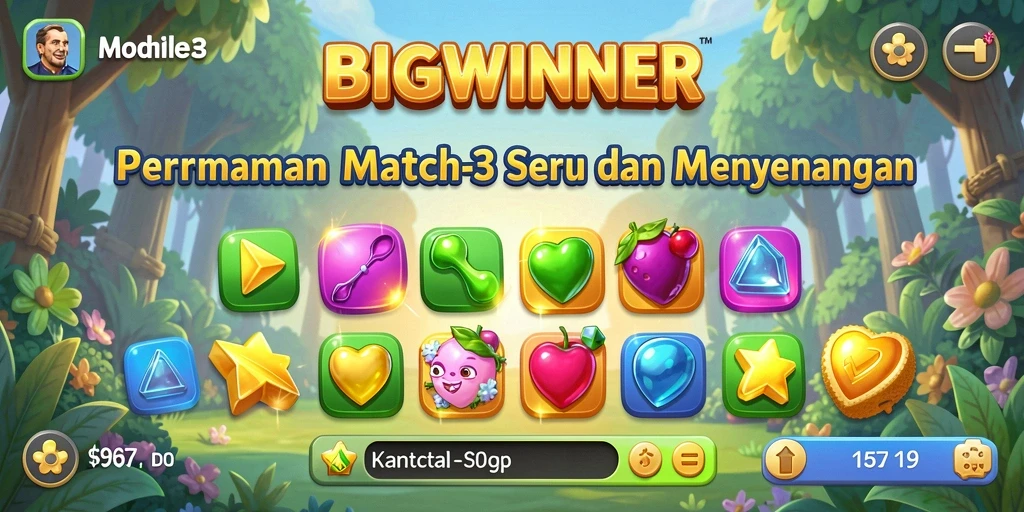 Tangkapan layar gameplay seru BIGWINNER dengan aksi match-3 yang mengasyikkan.