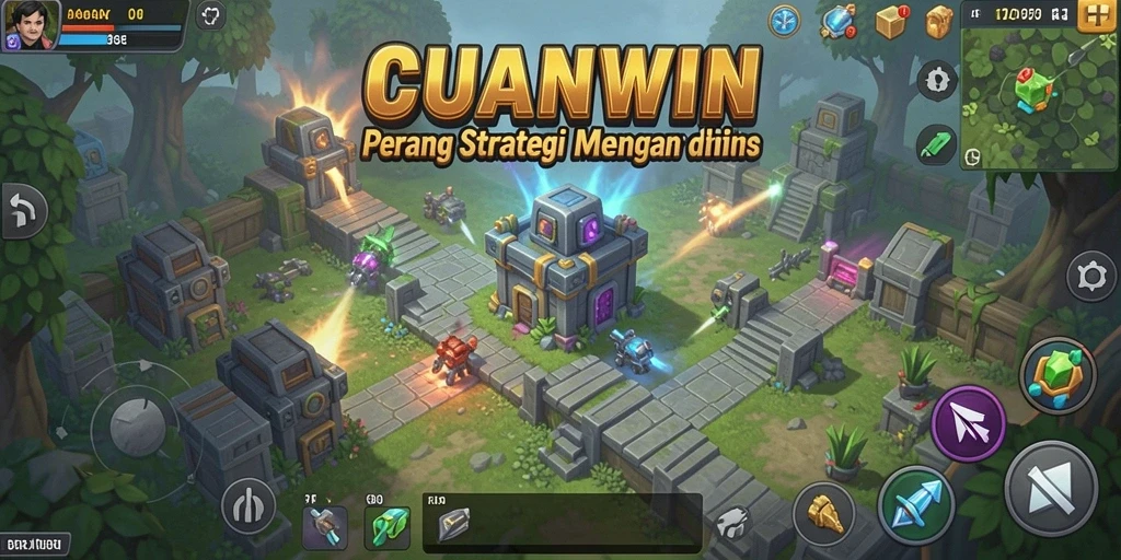 Gameplay menegangkan dalam CUANWIN Tower Defense dengan berbagai jenis tower.