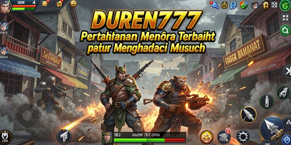 Tampilan menara dan musuh dalam DUREN777 saat pertempuran.