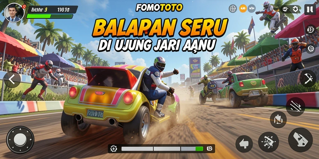 Tampilan gameplay menegangkan dalam balapan FOMOTOTO.