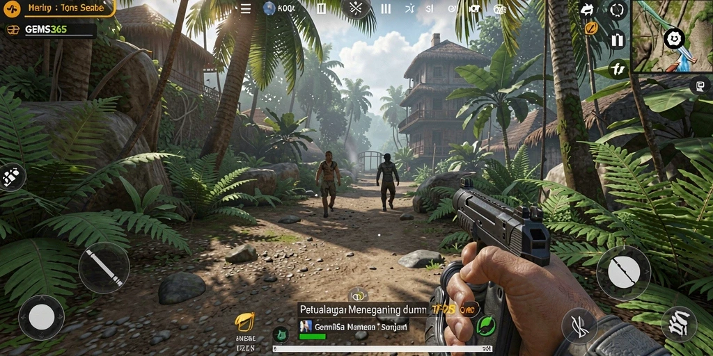 Screenshot menampilkan aksi seru dari gameplay TPS GEMS365.