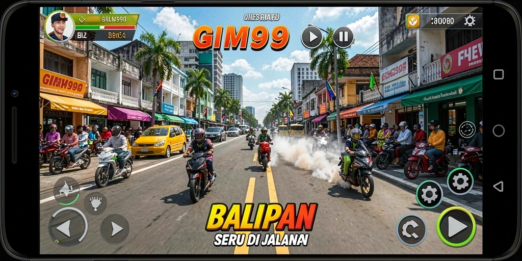 Screenshot dari GIM999 menampilkan balapan yang intens dan grafik yang menakjubkan.