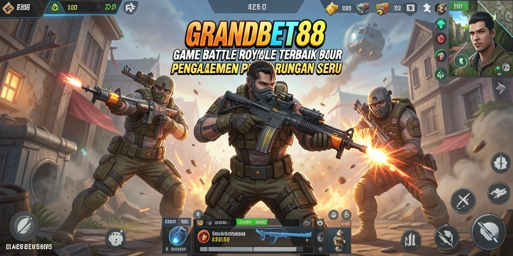 Tangkapan layar utama GRANDBET88 menampilkan aksi intense Battle Royale.
