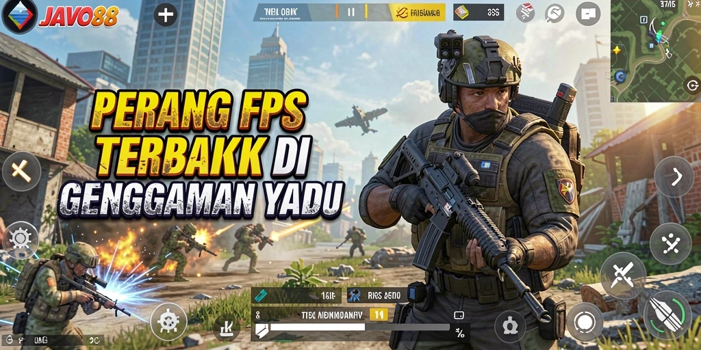 Tampilan menegangkan aksi gameplay FPS di JAVO88.