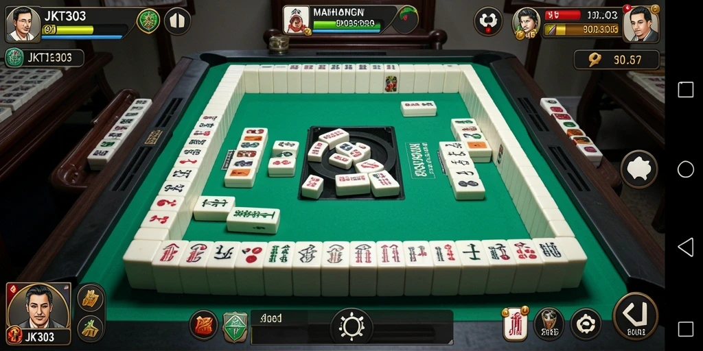 Screenshot JKT303 menampilkan gameplay Mahjong yang menegangkan.