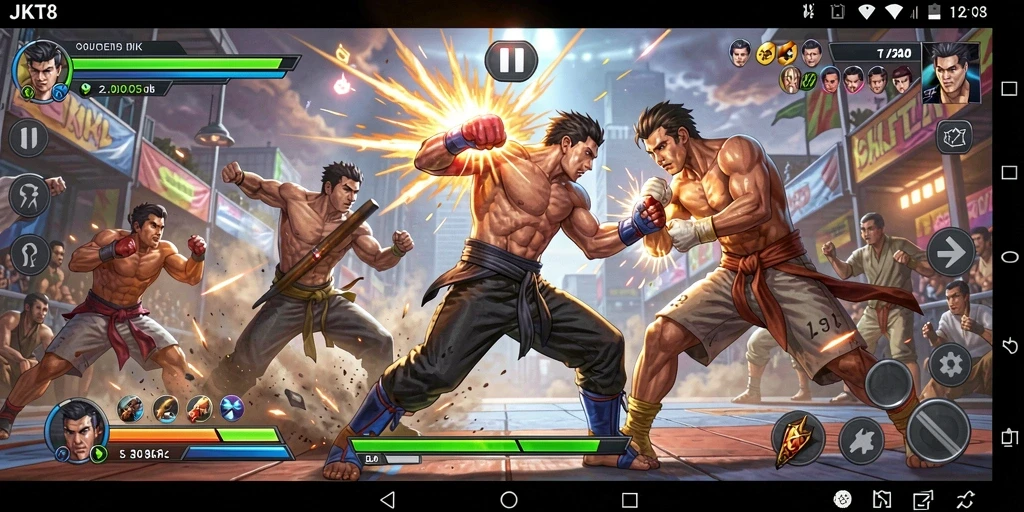 Tampilan gameplay JKT8 yang penuh aksi pertarungan.