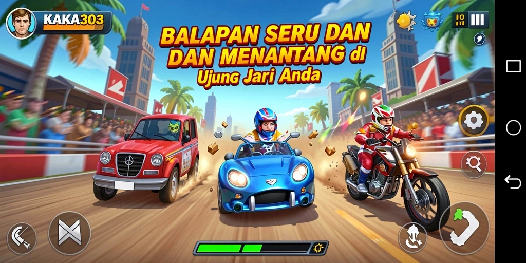 Screenshot gameplay KAKA303 dengan balapan yang mendebarkan.