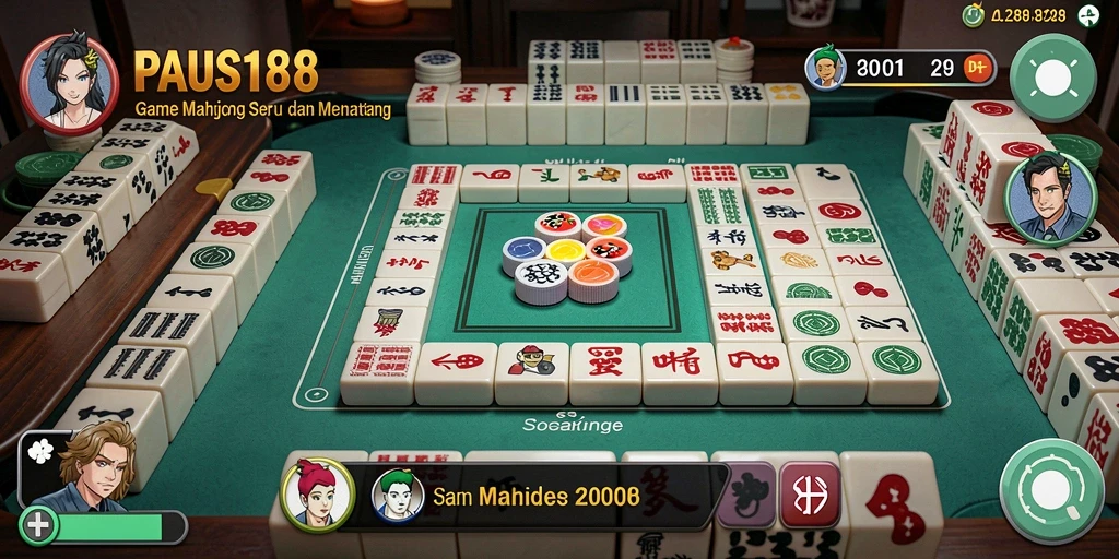 Screenshot utama PAUS188 menampilkan gameplay Mahjong yang seru dan penuh warna.