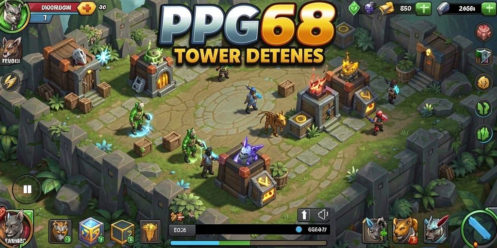 Tampilan gameplay PGG68 dengan pertahanan yang strategis.