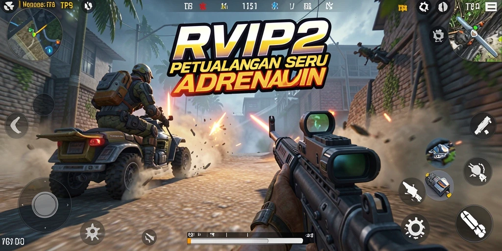 Screenshot utama menunjukkan aksi gameplay yang intens dalam TPS.