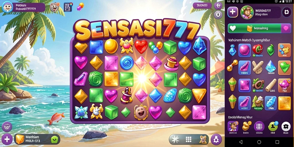 Screenshot gameplay SENSASI777 menampilkan aksi mencocokkan simbol Match-3.