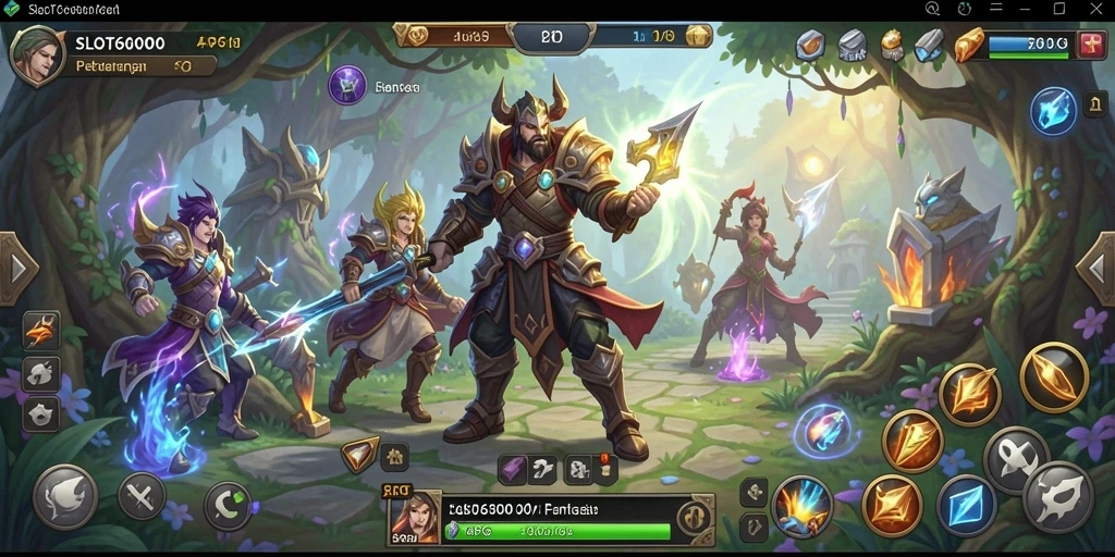 Screenshot utama SLOT6000 menunjukkan aksi pertarungan seru di dunia ARPG.