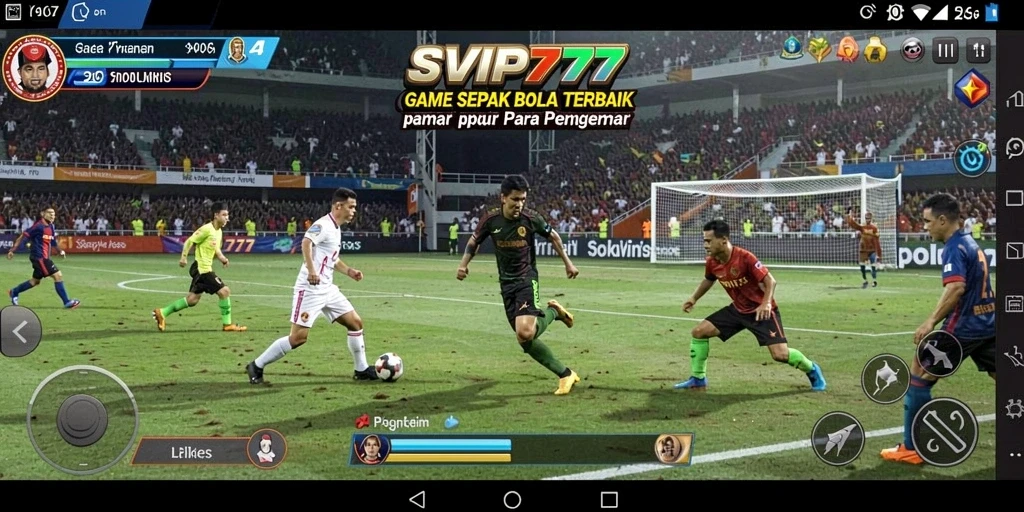 Tampilan gameplay yang realistis di SVIP777 saat pertandingan sepak bola.