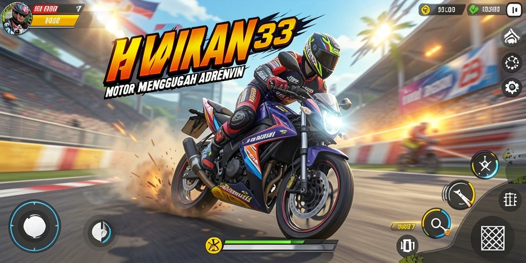 Tampilan gameplay balapan motor yang seru dan mendebarkan.